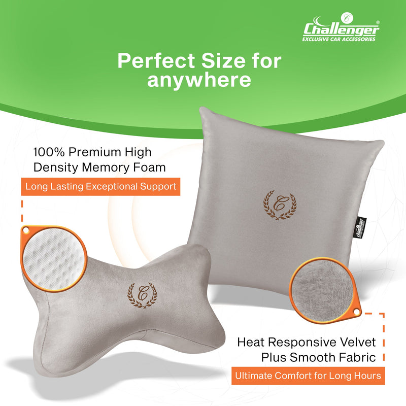Challenger® ’Combo-Kit’ - Memory Foam Cushions for Neck and Back Support (2 Neck Cushions, 2 Square Pillows)