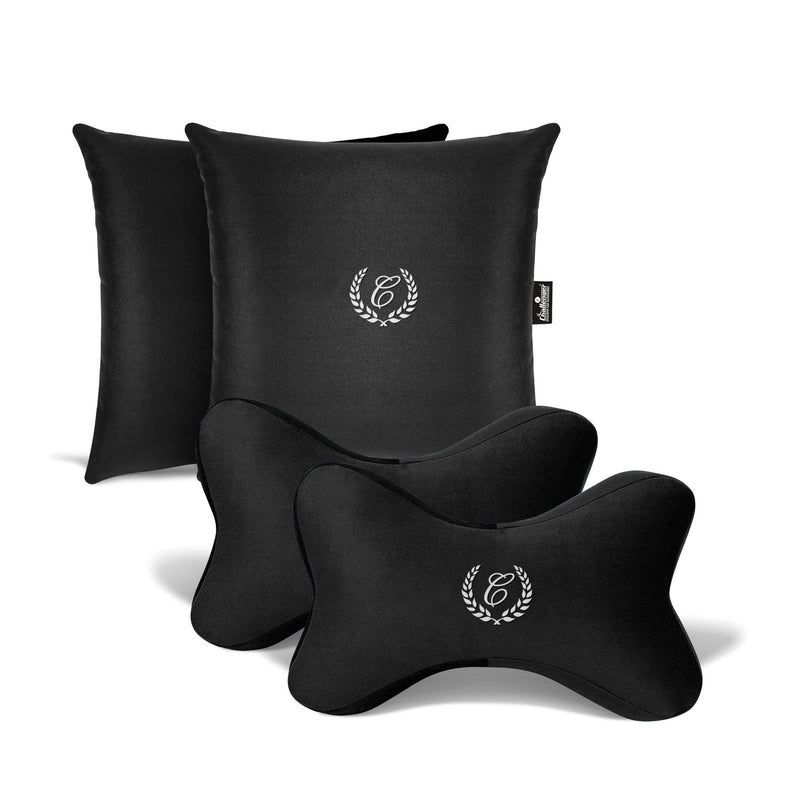 Challenger® ’Combo-Kit’ - Memory Foam Cushions for Neck and Back Support (2 Neck Cushions, 2 Square Pillows)