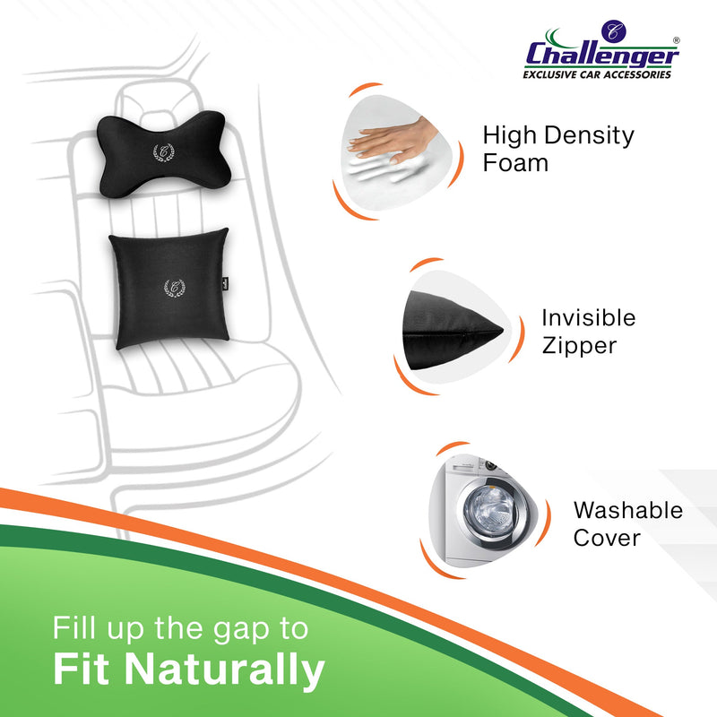 Challenger® ’Combo-Kit’ - Memory Foam Cushions for Neck and Back Support (2 Neck Cushions, 2 Square Pillows)