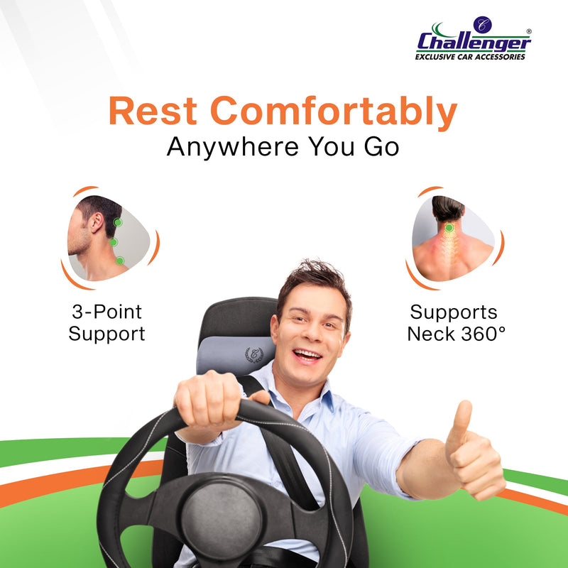 Challenger® 'V Shape' - PU Foam Cushion for Neck Support in Car/Office Seat (Set of 2)
