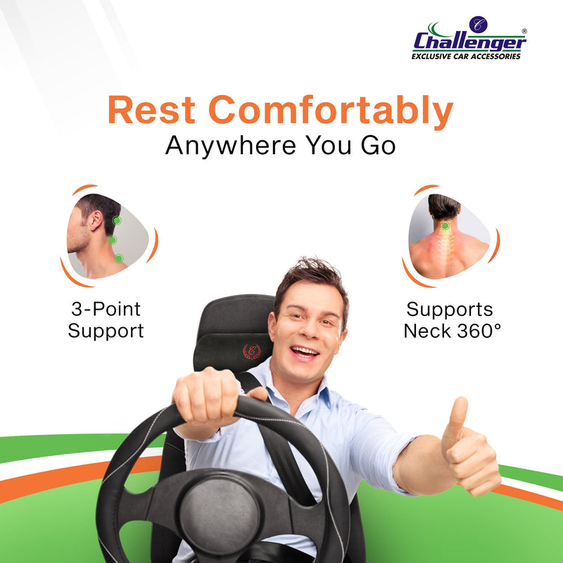 Challenger® 'V Shape' - PU Foam Cushion for Neck Support in Car/Office Seat (Set of 2)