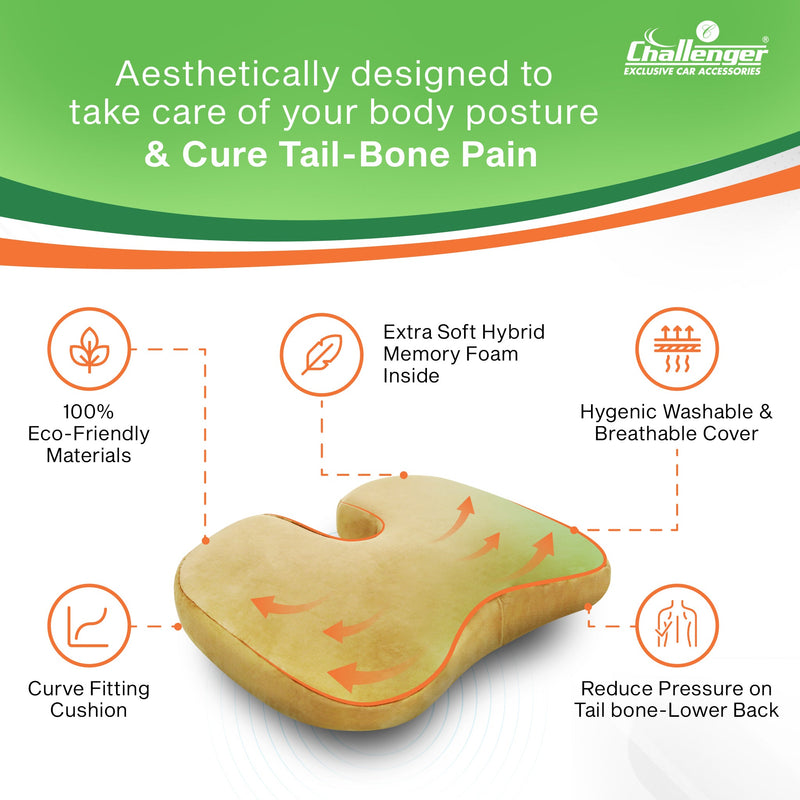 Challenger® 'Coccyx Seat Cushion' - Memory Foam Seat Cushion for Coccyx & Back Support