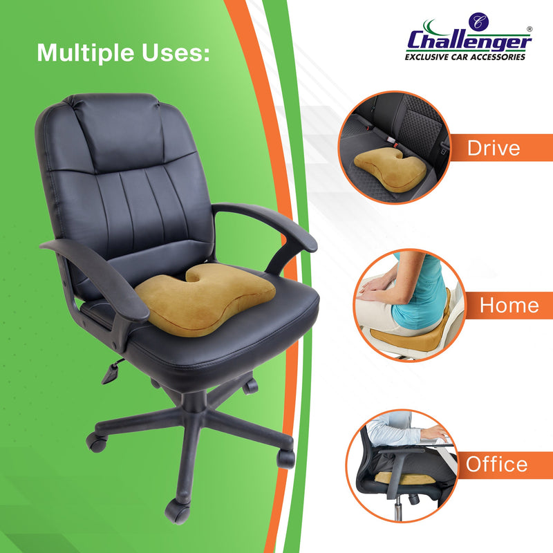 Challenger® 'Coccyx Seat Cushion' - Memory Foam Seat Cushion for Coccyx & Back Support