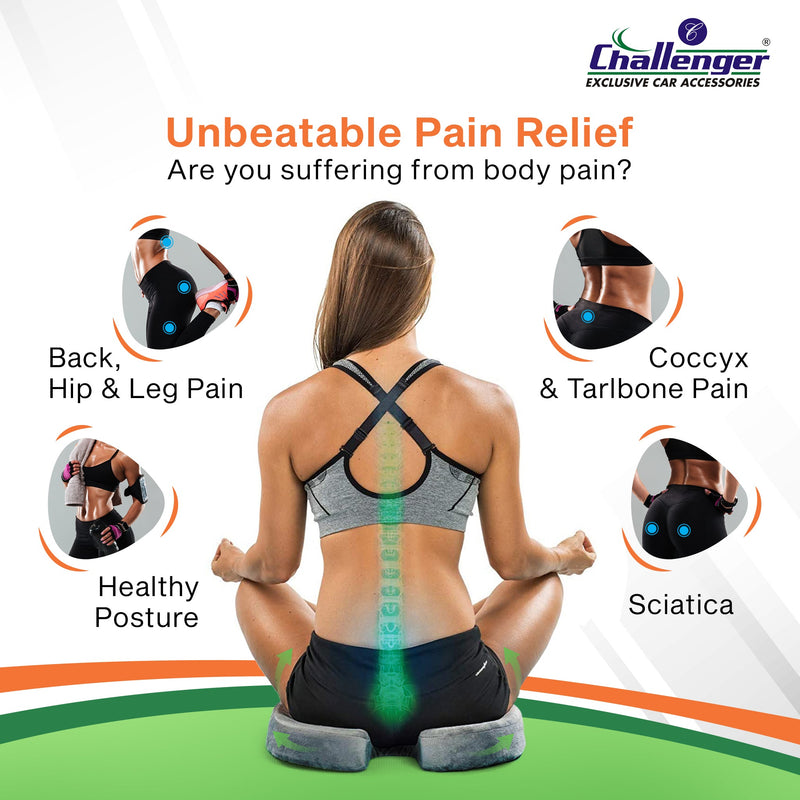 Challenger® 'Coccyx Seat Cushion' - Memory Foam Seat Cushion for Coccyx & Back Support