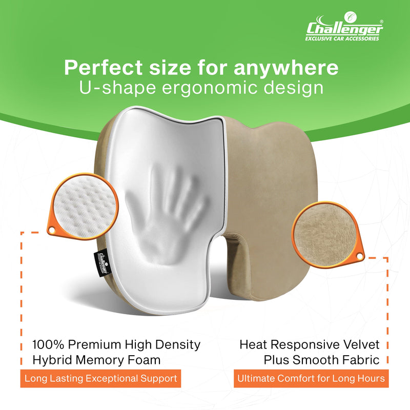 Challenger® 'Coccyx Seat Cushion' - Memory Foam Seat Cushion for Coccyx & Back Support