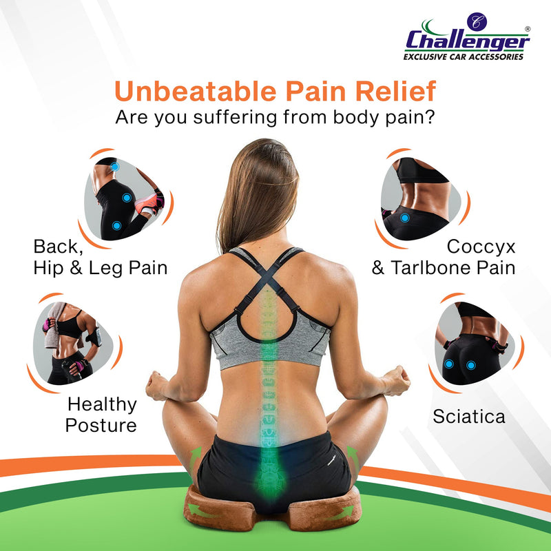 Challenger® 'Coccyx Seat Cushion' - Memory Foam Seat Cushion for Coccyx & Back Support