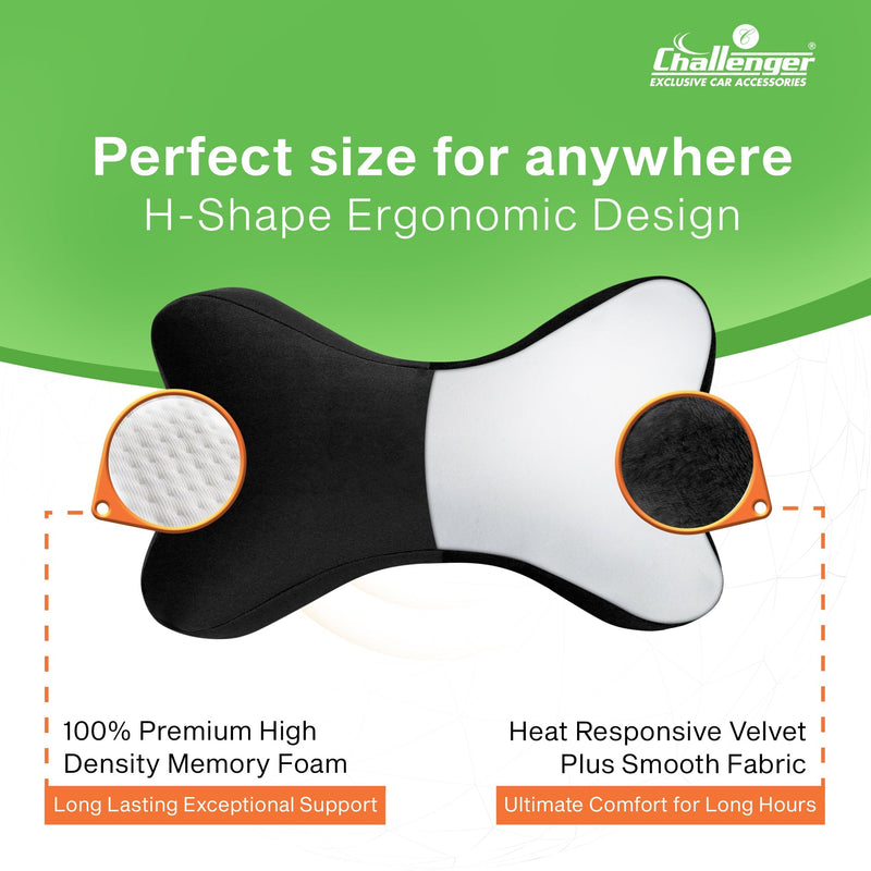 Challenger® 'H Shape' - Memory Foam Cushion for Neck Support in Car/Office Seat (Set of 2)