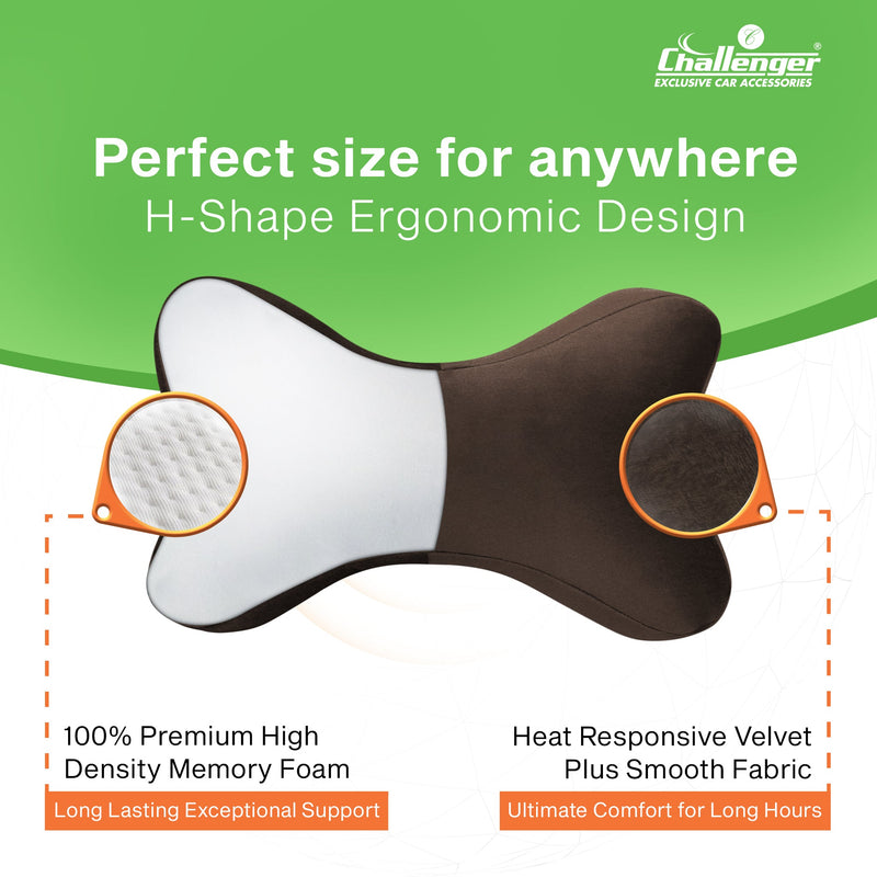 Challenger® 'H Shape' - Memory Foam Cushion for Neck Support in Car/Office Seat (Set of 2)